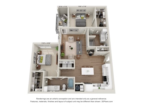 a stylized floor plan of a 1 bedroom floor plan